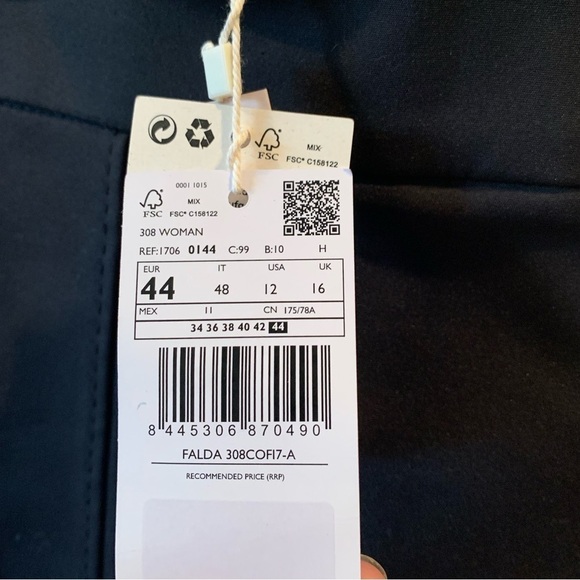 MNG Mango NEW Black Sustainable Cotton Black Zip Back Pencil Skirt Size 12 - Picture 7 of 9